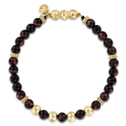 14K Yellow Gold and 6mm Tiger Eye Beaded Bracelet