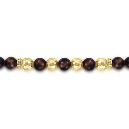 14K Yellow Gold and 6mm Tiger Eye Beaded Bracelet