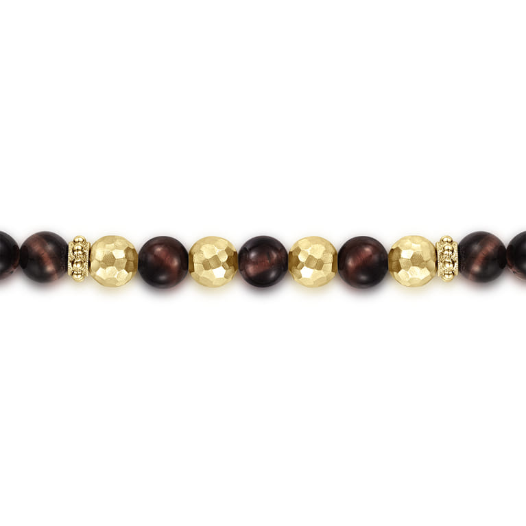 14K Yellow Gold and 6mm Tiger Eye Beaded Bracelet - Shot 2