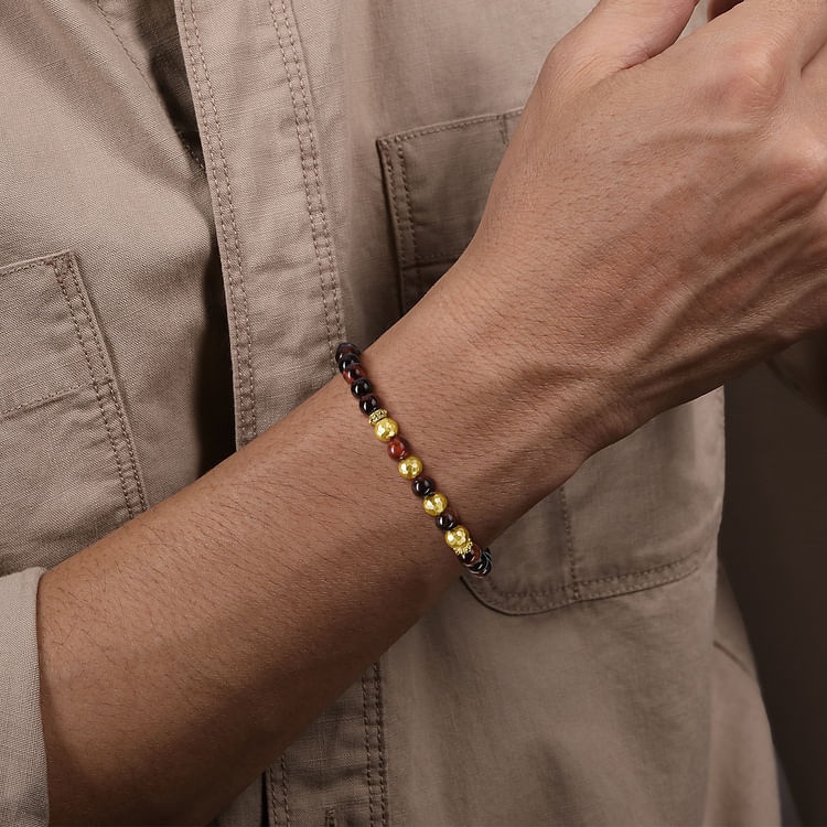 14K Yellow Gold and 6mm Tiger Eye Beaded Bracelet