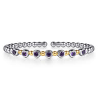 14K Yellow Gold and 925 Sterling Silver Amethyst Bezel Set Bujukan Split Bangle Bracelet