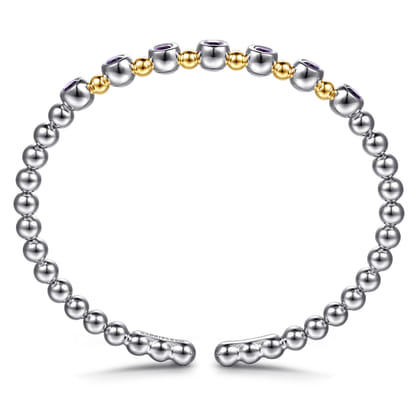 14K Yellow Gold and 925 Sterling Silver Amethyst Bezel Set Bujukan Split Bangle Bracelet