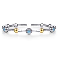 14K Yellow Gold and 925 Sterling Silver Blue Topaz Bezel Bujukan Bangle