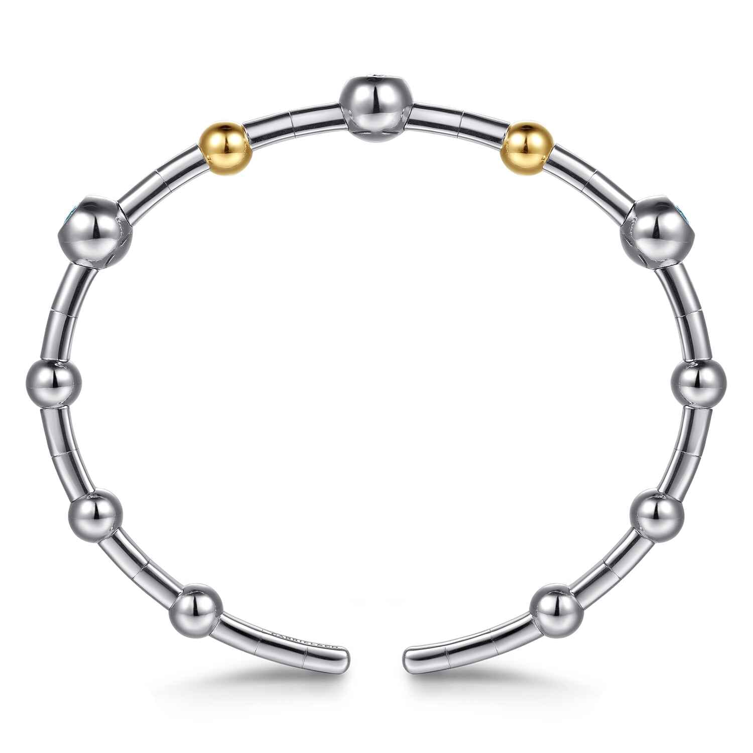 14K Yellow Gold and 925 Sterling Silver Blue Topaz Bezel Bujukan Bangle