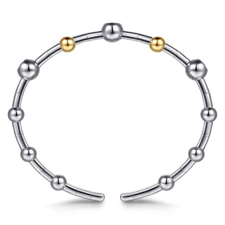 14K Yellow Gold and 925 Sterling Silver Blue Topaz Bezel Bujukan Bangle - Shot 3