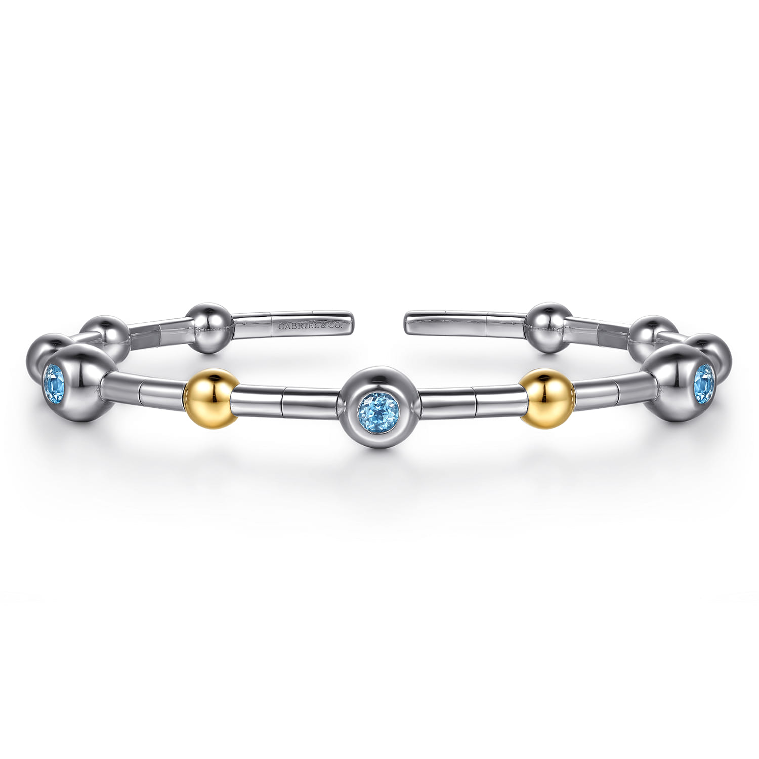 14K Yellow Gold and 925 Sterling Silver Blue Topaz Bezel Bujukan Bangle - Shot 1