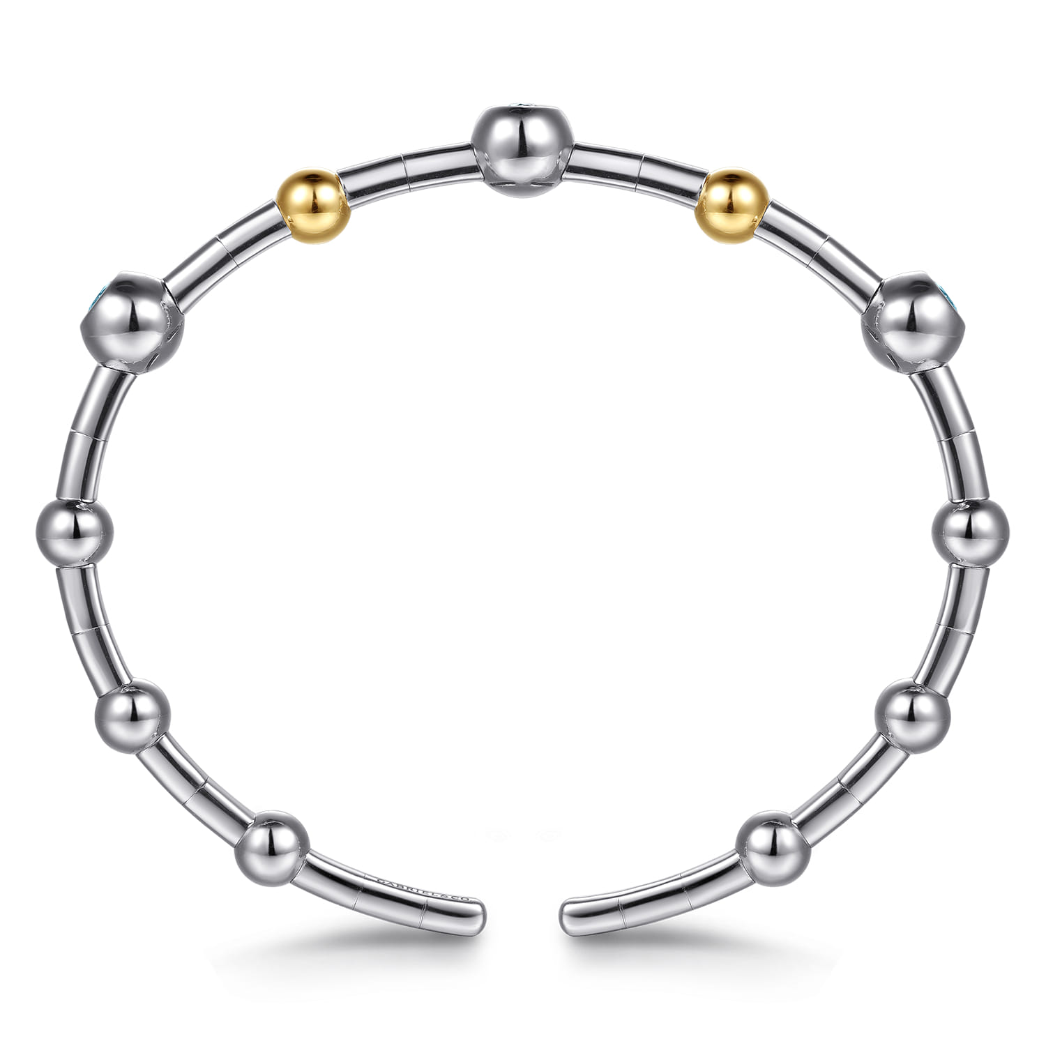 14K Yellow Gold and 925 Sterling Silver Blue Topaz Bezel Bujukan Bangle - Shot 3
