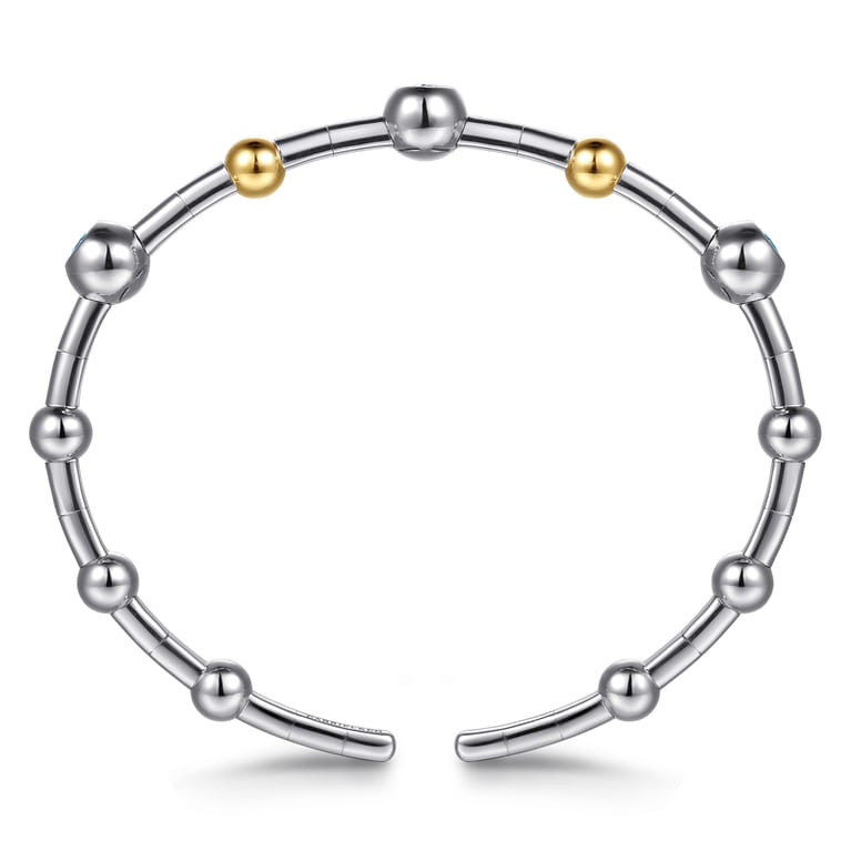 14K Yellow Gold and 925 Sterling Silver Blue Topaz Bezel Bujukan Bangle - Shot 3