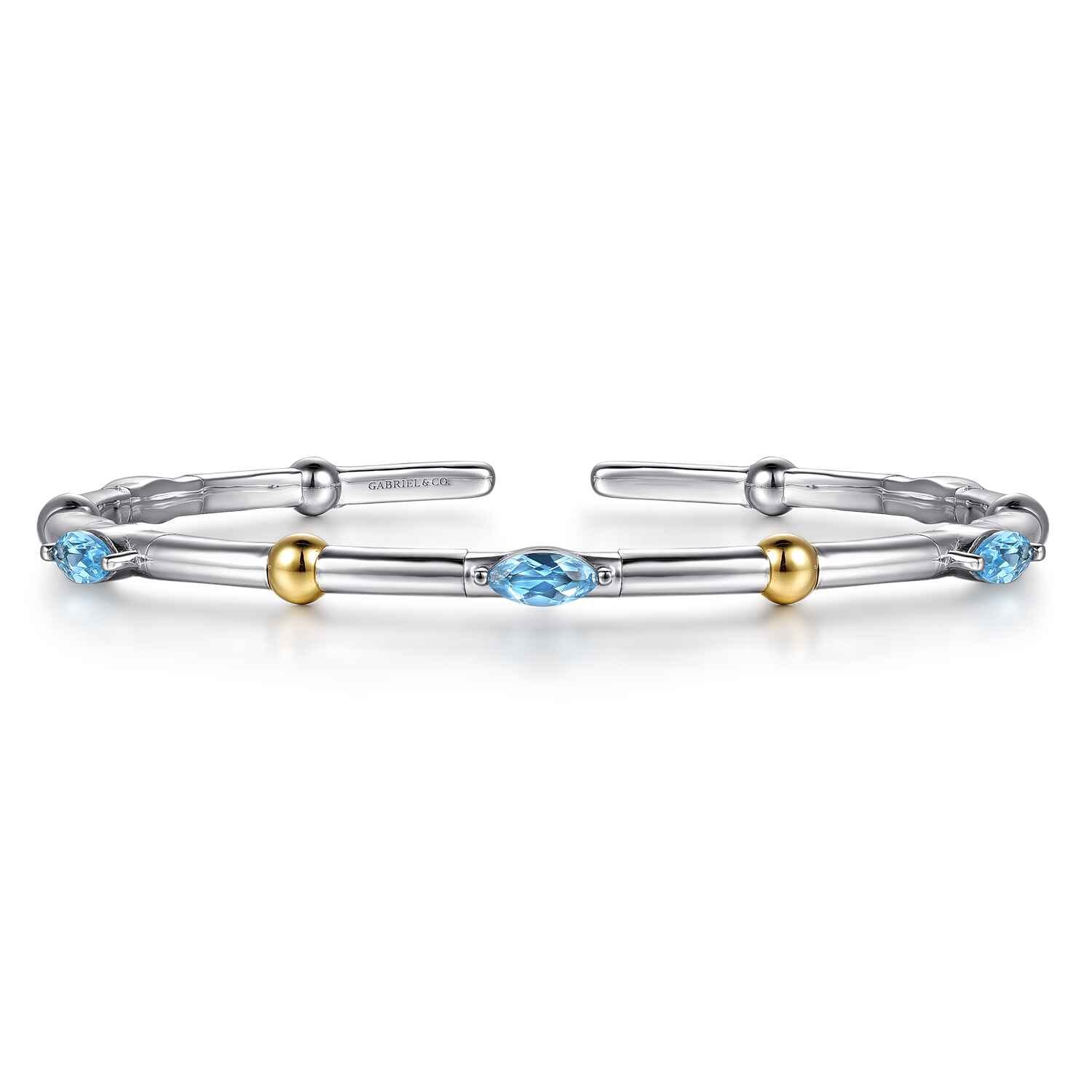 14K Yellow Gold and 925 Sterling Silver Blue Topaz Bujukan Bangle Bracelet