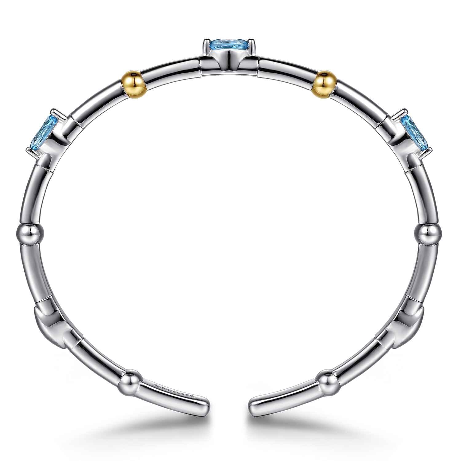 14K Yellow Gold and 925 Sterling Silver Blue Topaz Bujukan Bangle Bracelet