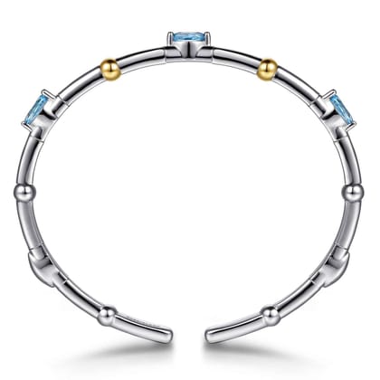 14K Yellow Gold and 925 Sterling Silver Blue Topaz Bujukan Bangle Bracelet