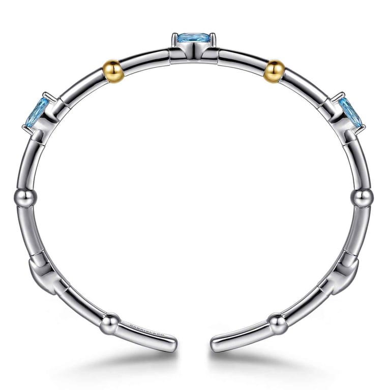 14K Yellow Gold and 925 Sterling Silver Blue Topaz Bujukan Bangle Bracelet - Shot 3