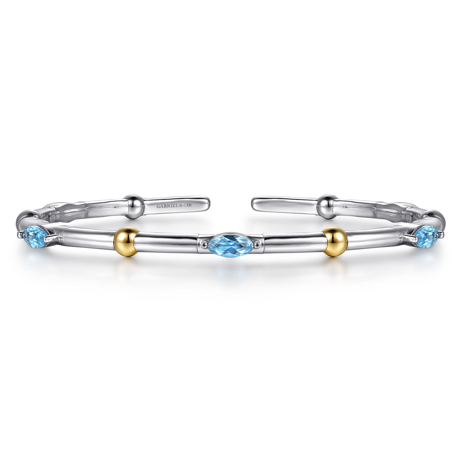 14K Yellow Gold and 925 Sterling Silver Blue Topaz Bujukan Bangle Bracelet - Shot 1