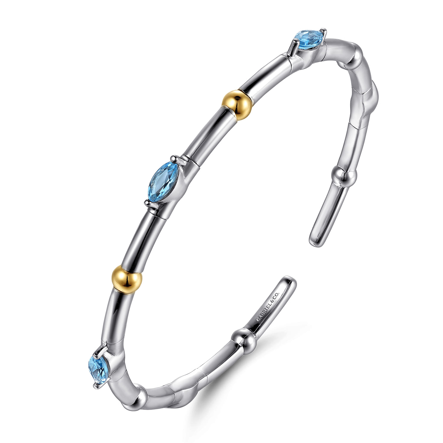 14K Yellow Gold and 925 Sterling Silver Blue Topaz Bujukan Bangle Bracelet - Shot 2