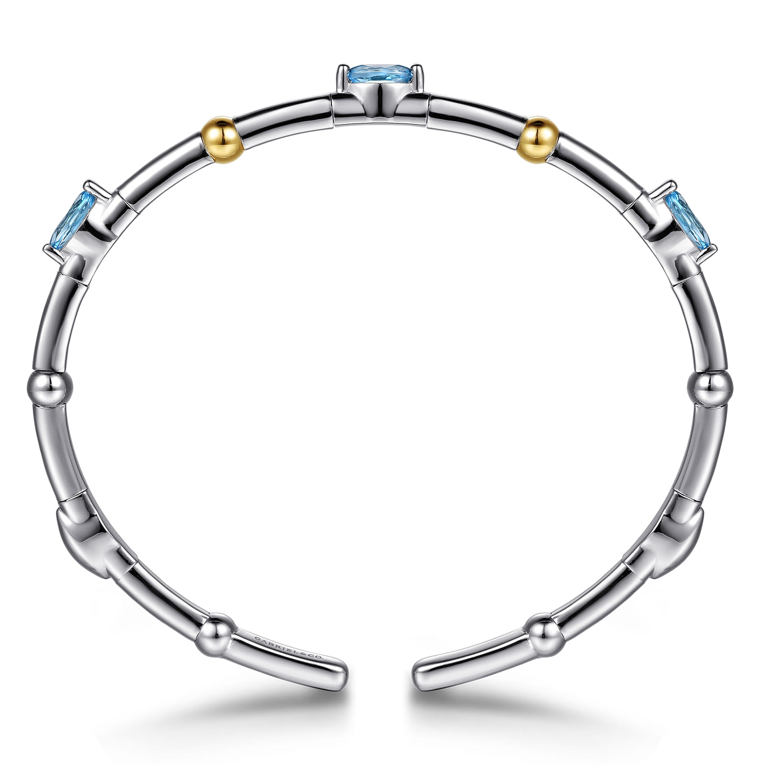 14K Yellow Gold and 925 Sterling Silver Blue Topaz Bujukan Bangle Bracelet - Shot 3