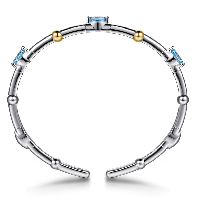 14K Yellow Gold and 925 Sterling Silver Blue Topaz Bujukan Bangle Bracelet - Shot 3