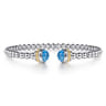 14K Yellow Gold and 925 Sterling Silver Blue Topaz Bujukan Open Bangle