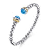 14K Yellow Gold and 925 Sterling Silver Blue Topaz Bujukan Open Bangle
