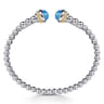 14K Yellow Gold and 925 Sterling Silver Blue Topaz Bujukan Open Bangle