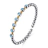 14K Yellow Gold and 925 Sterling Silver BlueTopaz Bezel Set Bujukan Split Bangle Bracelet