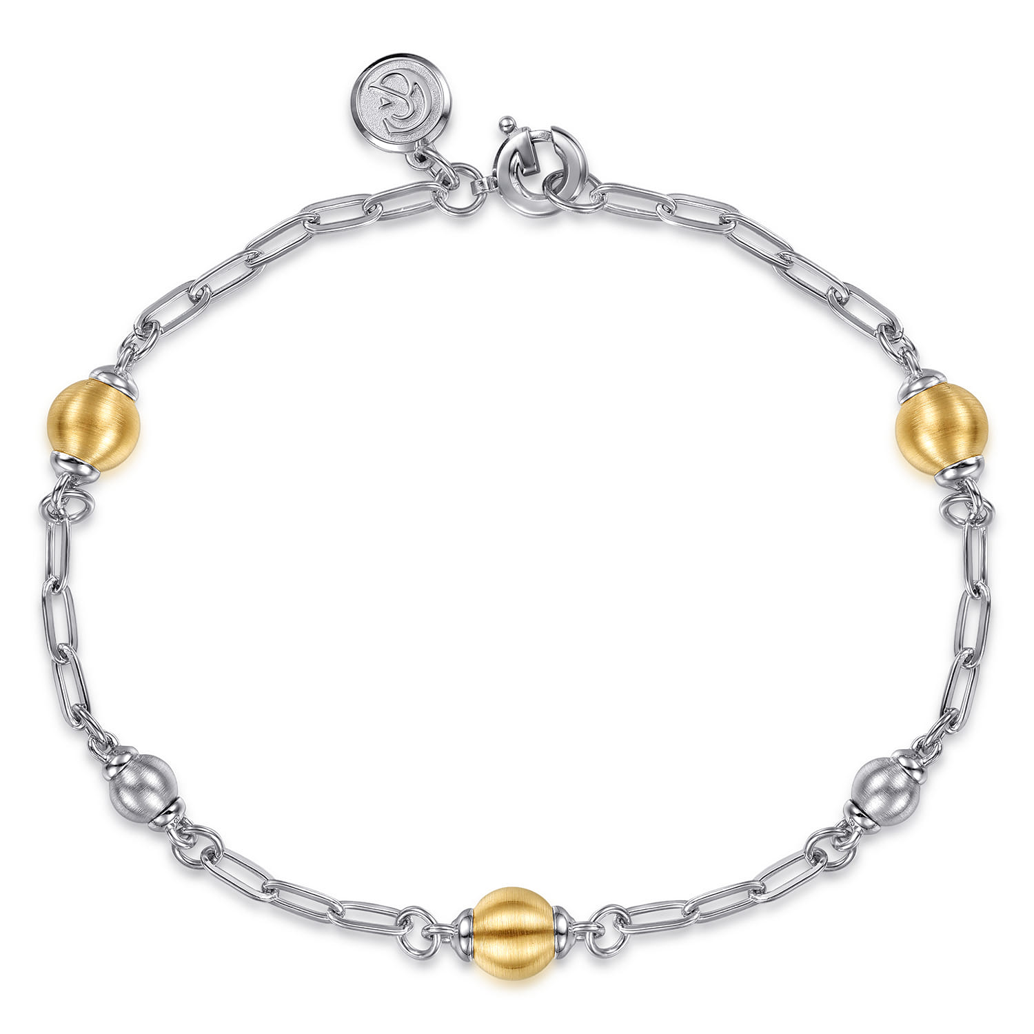 14K Yellow Gold and 925 Sterling Silver Brush Bujukan Beads Station Bracelet