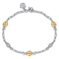 14K Yellow Gold and 925 Sterling Silver Brush Bujukan Beads Station Bracelet
