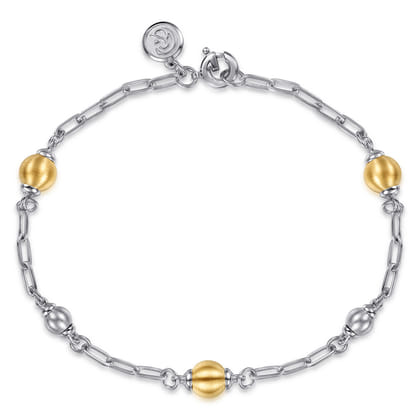14K Yellow Gold and 925 Sterling Silver Brush Bujukan Beads Station Bracelet