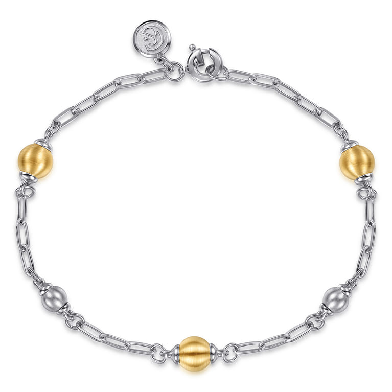 14K Yellow Gold and 925 Sterling Silver Brush Bujukan Beads Station Bracelet - Shot 1