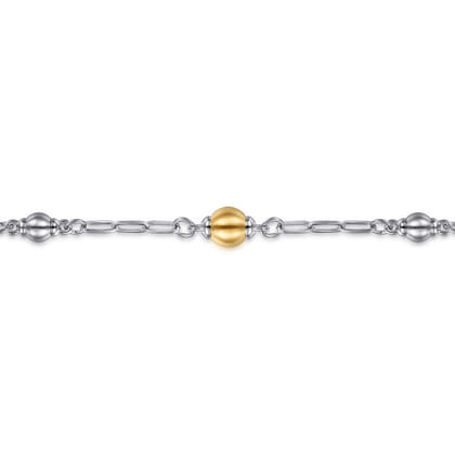 14K Yellow Gold and 925 Sterling Silver Brush Bujukan Beads Station Bracelet