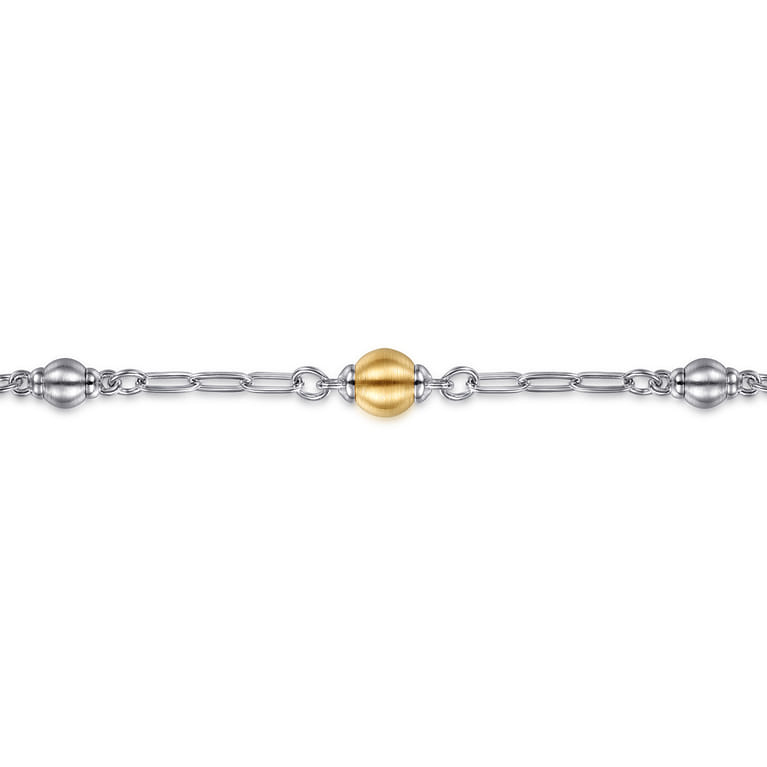 14K Yellow Gold and 925 Sterling Silver Brush Bujukan Beads Station Bracelet - Shot 2