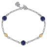 14K Yellow Gold and 925 Sterling Silver Brush Bujukan Beads and Lapis Station Bracelet