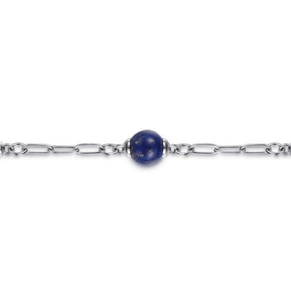 14K Yellow Gold and 925 Sterling Silver Brush Bujukan Beads and Lapis Station Bracelet