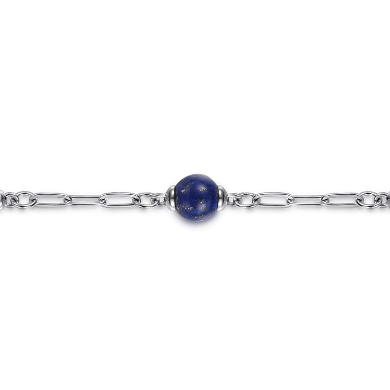 14K Yellow Gold and 925 Sterling Silver Brush Bujukan Beads and Lapis Station Bracelet - Shot 2