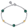 14K Yellow Gold and 925 Sterling Silver Brush Bujukan Beads and Malachite Station Bracelet