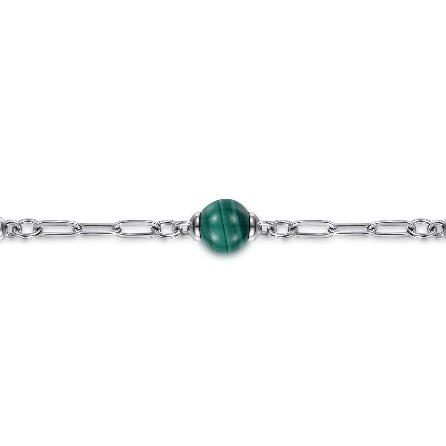14K Yellow Gold and 925 Sterling Silver Brush Bujukan Beads and Malachite Station Bracelet - Shot 2