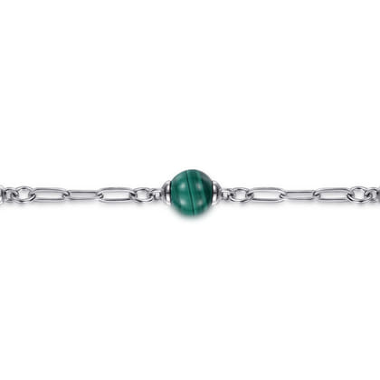14K Yellow Gold and 925 Sterling Silver Brush Bujukan Beads and Malachite Station Bracelet