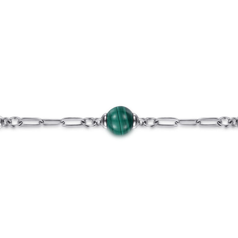 14K Yellow Gold and 925 Sterling Silver Brush Bujukan Beads and Malachite Station Bracelet - Shot 2