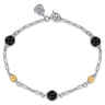 14K Yellow Gold and 925 Sterling Silver Brush Bujukan Beads and Onyx Station Bracelet