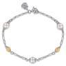 14K Yellow Gold and 925 Sterling Silver Brush Bujukan Beads and Pearl Station Bracelet