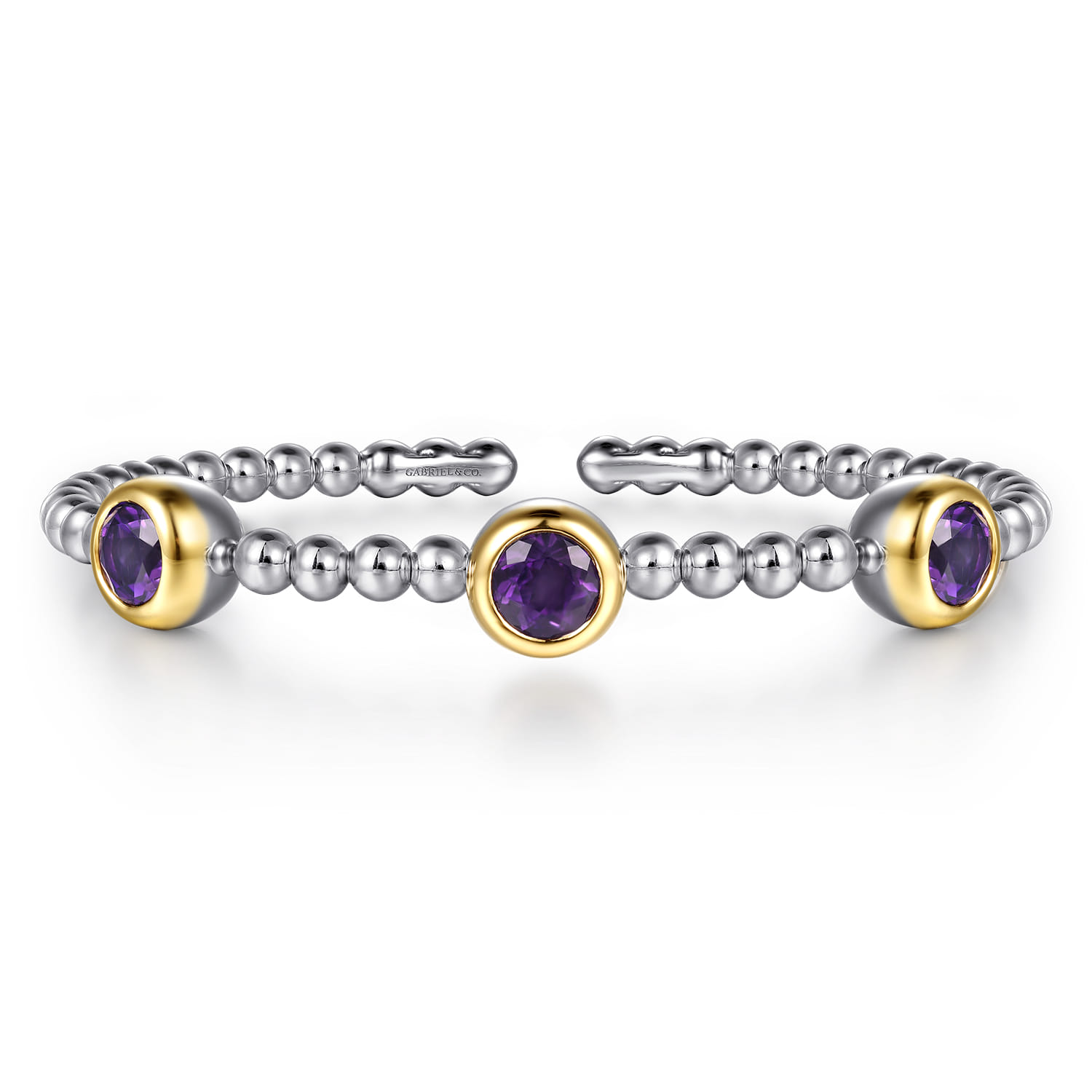 14K Yellow Gold and 925 Sterling Silver Bujukan Amethyst Bangle Bracelet