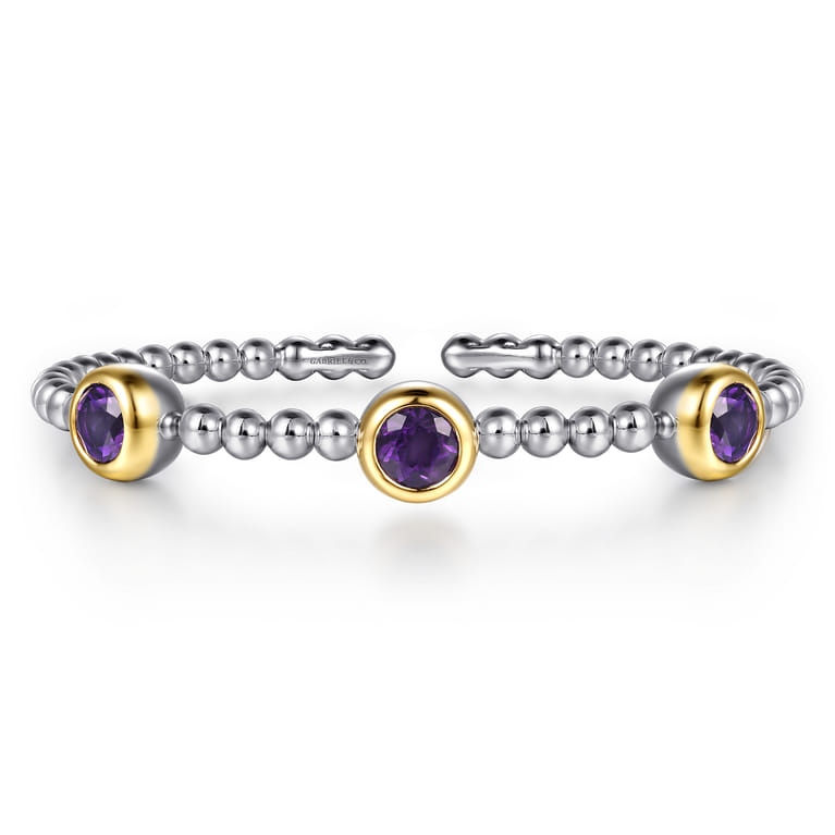 14K Yellow Gold and 925 Sterling Silver Bujukan Amethyst Bangle Bracelet - Shot 1