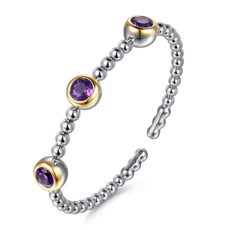 14K Yellow Gold and 925 Sterling Silver Bujukan Amethyst Bangle Bracelet - Shot 2