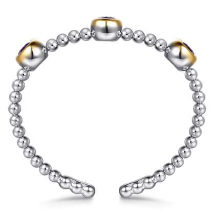 14K Yellow Gold and 925 Sterling Silver Bujukan Amethyst Bangle Bracelet
