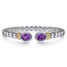 14K Yellow Gold and 925 Sterling Silver Bujukan Amethyst Open Bangle Bracelet