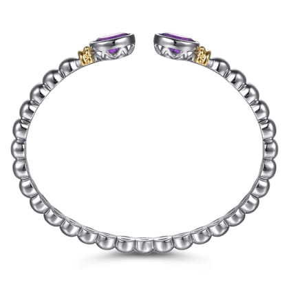 14K Yellow Gold and 925 Sterling Silver Bujukan Amethyst Open Bangle Bracelet