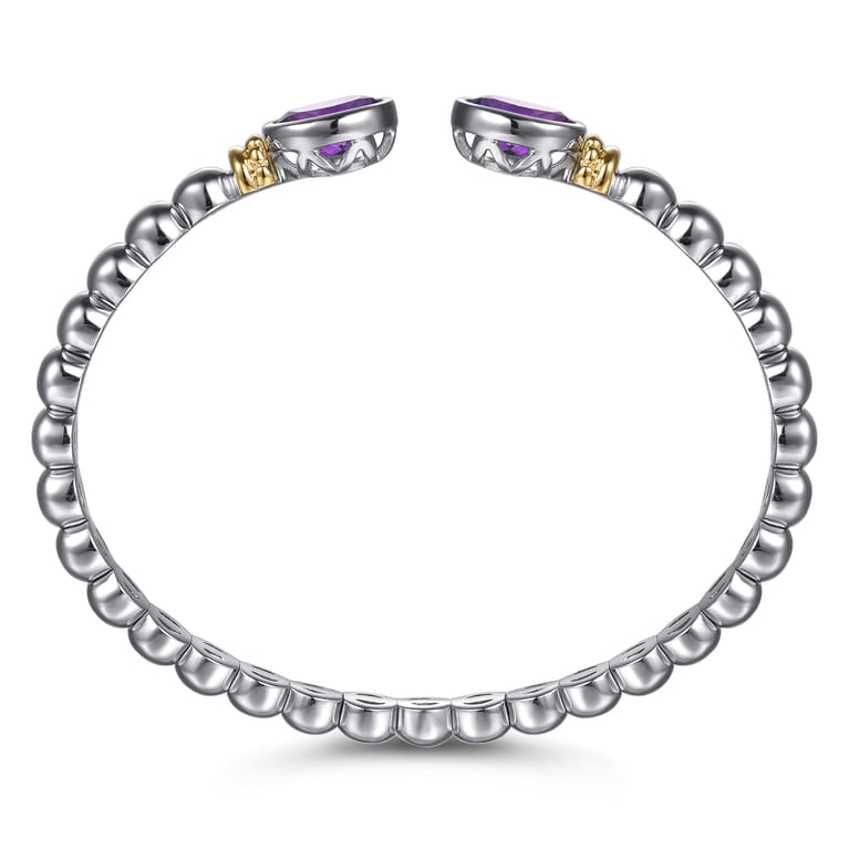14K Yellow Gold and 925 Sterling Silver Bujukan Amethyst Open Bangle Bracelet - Shot 3