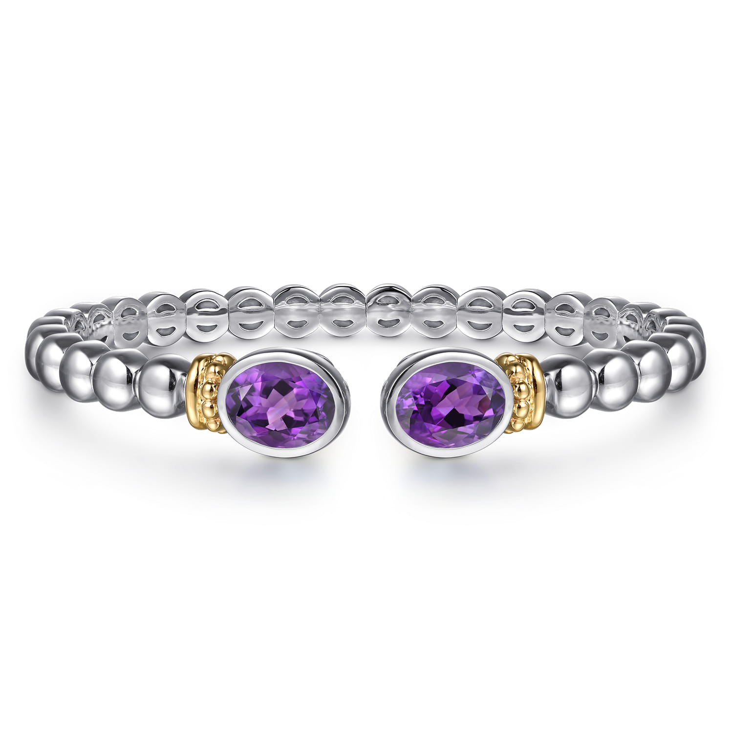 14K Yellow Gold and 925 Sterling Silver Bujukan Amethyst Open Bangle Bracelet - Shot 1