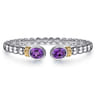 14K Yellow Gold and 925 Sterling Silver Bujukan Amethyst Open Bangle Bracelet