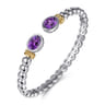 14K Yellow Gold and 925 Sterling Silver Bujukan Amethyst Open Bangle Bracelet