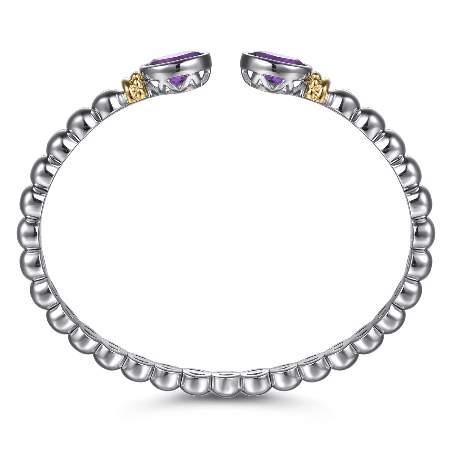 14K Yellow Gold and 925 Sterling Silver Bujukan Amethyst Open Bangle Bracelet - Shot 3